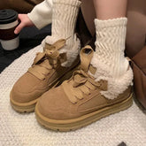 LIZAKOSHT - Fur Platform Women Snow Boots Suede Flats Warm Shoes Casual Ankle Boots Woman Trend Cozy Short Plush Mujer Zapatos
