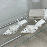 LIZAKOSHT - Satin Butterfly-kont Polka Dot Pointed Toe Mule Slippers Women Thin Low Heels Shoes Elegant Party Dress Pumps