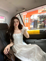 LIZAKOSHT  -  Elegant 2000s Vintage Y2k Midi Dress Women Casual Retro Beach Style Short Sleeve Dress Even Party Chic One Piece Dress Korean