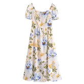 LIZAKOSHT - Europe and America 2024 Summer New French Retro Floral Lace Tie Bow Short Sleeve Dress