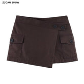 LIZAKOSHT - Spring Summer Cargo Low Waist Shorts Skirts for Women Safari Short Trousers Side Pockets Casual Street Bottom Deep Brown
