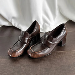 LIZAKOSHT - Fashion Pumps New High Quality Genuine Leather Shoes Round Head Coarse Heels High Heels Loafers Shoes Women's Shoes