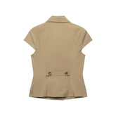 LIZAKOSHT - New Temperament Turn Down Collar Women Vest Harajuku Punk Double Breasted Summer High Street Camis Y2k Slim Fit Casual Clothes