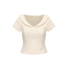 LIZAKOSHT - Short-sleeved Women's T-shirt, New Style, Women's Summer Waist - Cinching and Slimming Knitted All - Match Solid Color Top