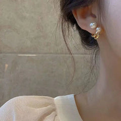 LIZAKOSHT - Simple Sweet C Shape Baroque Women Geometric Mental Hoop Earrings Korean Style Earrings Female Stud Earrings Pearl Earrings