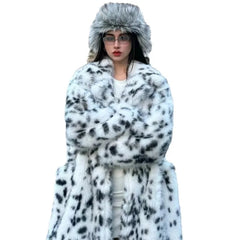 LIZAKOSHT  -  New Cool Girls Faux Fur Coat Long Belted Leopard Print Fox Fur Outerwears Women Autumn Winter Thick Warm Soft  Fluffy Overcoat