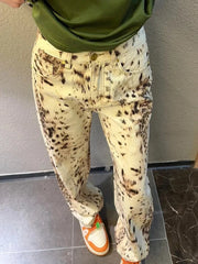 LIZAKOSHT - Baggy Wide Leg Jeans Women High Waisted Retro Leopard Print Straight Jeans High Street Streetwear Y2k Vintage Denim Trousers
