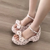 LIZAKOSHT - New Summer Women Floral Platform Thick Bottom Sandals Fashion Open Toe Party Dress Shoes Street Style Wedges Heels Sandalias