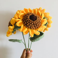 Handmade Crochet Sunflower for Home Decor, Knitting Flowers, Graduation Ceremony Ornament, Artificial Cotton Cord Flowers, Gift