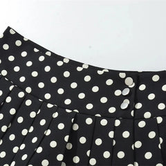LIZAKOSHT - Women Button Black and White Polka Dot Print REMINI SKORT Micro-mini Skirt
