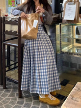 LIZAKOSHT - Oversize Sweet Blue Plaid Skirt for Women Early Autumn New High Waist Skirts Y2k Mid-length Loose A-line Faldas Mujer