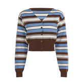 LIZAKOSHT  -  American Street Y2k Knitted Cardigan Personalized V-neck Striped Sweater Top Spicy Girl Fashion Short Versatile Thin Knitwear