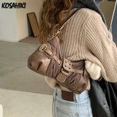 LIZAKOSHT - Women Vintage Trendy All Match Handbags Casual Pleated Y2k Aesthetic Underarm Bag Streetwear Fashion Office Lady Shoulder Bags