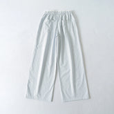 LIZAKOSHT - Summer White Blue Vertical Strips COTTON Wide leg Pants Women Rope Drawstring Elastic Waist Loose Casual Floor Length Trousers