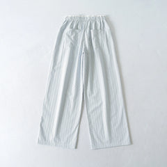 LIZAKOSHT - Summer White Blue Vertical Strips COTTON Wide leg Pants Women Rope Drawstring Elastic Waist Loose Casual Floor Length Trousers