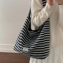 LIZAKOSHT - New Fashion Striped Commuter Bag Large Capacity Women's Simple Underarm Ladies Single Shoulder Bag Urban Minimalist Style