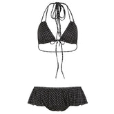 LIZAKOSHT  -  Women Polka Dot Bikini Set Beaches Style Lace-up Halter Camisole and Ruffled Triangle Pants Two Piece Set Vacation