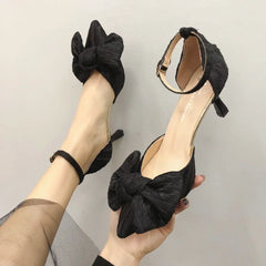 LIZAKOSHT - Summer Thin Heels Footwear Stiletto Sandals for Woman Pink Bow Women's Shoes Pointed Toe Party Weddings Closed Sandal F Vip