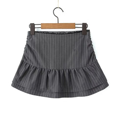 LIZAKOSHT - Y2K Cool Girls Drawstring Striped Mini Skirts Women Sexy Low Waist Lace Trim Summer Skirts
