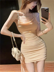 LIZAKOSHT - Pure and Sexy Style Hot Girl Black Spaghetti Strap Dress for Women Summer Party Waist-slimming Bodycon Skirt