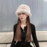 Lizakosht Y2k Europe and America Hats Autumn and Winter New Fox Fur Hair Imitation Mink Fur Hat Female Thickening Warm Plush Fishing Caps