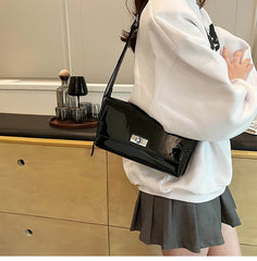 LIZAKOSHT - Trendy Designer Patent Leather Shoulder Crossbody Bags Women Rectangle Handbags and Purses 2024 New Fashion Messenger Bag