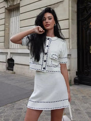 LIZAKOSHT  -  Elegant Knitted Cardigan Coat Women Fashion Single-Breasted Pockets Short Sleeve Crop Sweater 2025 New Summer Casual Slim Tops