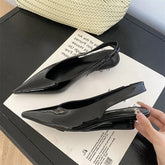 LIZAKOSHT - Street Style Fashion Patent Leather Pointed Toe Pumps Women Elegant Low Wedges Heels Sandals Casual Dress Shoes
