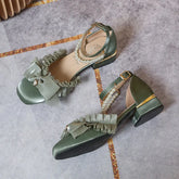 LIZAKOSHT - luxury evening shoes women flower heels Y2k low heel shoes 3.5 cm sling chunky shoes Lolita platform heels Mary Jane shoes