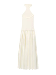 LIZAKOSHT - Sexy Halter Spliced Long Dress Women Solid Backless Sleeveless Midi Dresses 2025 New Summer Elegant Evening Gown Party Dresses