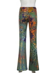 LIZAKOSHT - Holiday Slim Printed Flare Pants Sexy Low-Waisted Wide Leg Pants Women 2024 Autumn Spring Fashion Streetwear Beach Style