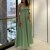 LIZAKOSHT - Sexy Waist Cinching Sleeveless Pleated Party Dress Leisure Ladies Solid Dresses French Style Vintage Satin Sling Evening Dresses