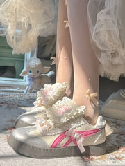 LIZAKOSHT - Pinkyo Original Niche Lace Edge Bow German Training Puff Shoes 2024 Summer Casual Versatile Lolita Flat Sole Shoes
