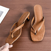 LIZAKOSHT - Summer Fashion Square Clip Toe Thin Low Heels Women Slippers Elegant Flip Flops Ladies Shoes Outdoor Casual Sandals