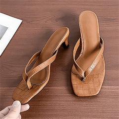 LIZAKOSHT - Summer Fashion Square Clip Toe Thin Low Heels Women Slippers Elegant Flip Flops Ladies Shoes Outdoor Casual Sandals