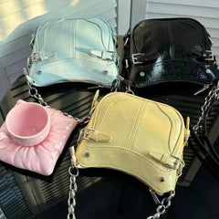 LIZAKOSHT - Retro Yellow Shoulder Messenger Bag Women Hot Girls Leather Chain Shoulder Bags Female Harajuku Handle Handbag Aesthetic