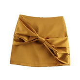 LIZAKOSHT  -  Korean Fashion Bow Vintage Mini Skirts for Womens Winter New Women's Slim-fit High Waist Satin Texture Bow Short Skirts