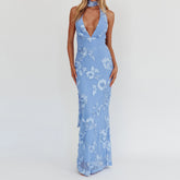 LIZAKOSHT - Women Floral Maxi Dress Spaghetti Strap Slip Dress Y2k Bodycon Backless Flowers Print Going Out Long Sundress