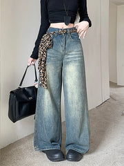 LIZAKOSHT  -  Women y2k Vintage Baggy Wide Leg Jeans 90s Streetwear Fashionable Denim Distressed Pants for 2000‘s Grunge Retro Clothes
