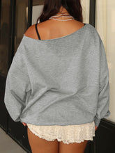 LIZAKOSHT - Casual Printed Pockets Sweatshirt Loose Off-Shoulder Slash Neck Long Sleeve Pullovers Women Autumn Winter Streetwear