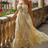 LIZAKOSHT - Classic Strapless Appliquins Sleeveless A-Line Formal Evening Dresses Birthday Party Prom Gowns Customized