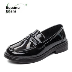 LIZAKOSHT - Glossy Leather Loafers Spring Women's Soft Bottom Flat Shoes British Style round Toe Anti-Slip Comfortable All-Season Fo...