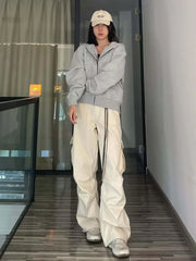 LIZAKOSHT  -  Autumn New American Style Retro Hiphop Pocket Cargo Pants for Women Autumn New Straight Loose Casual Pants for Women