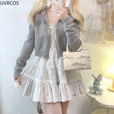 LIZAKOSHT - Japanese Kawaii Lolita Style Dress Women Sweet Flower Print Ruffles Square Neck Princess Dresses Female Cute Party Mini Dresses