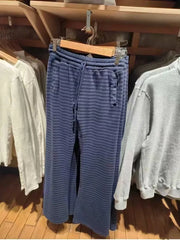 LIZAKOSHT - Women Navy Striped Sport Wide Leg Pants Autumn New High Waist Drawstring Trousers American Vintage Streetwear Sweatpants