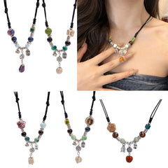 LIZAKOSHT - Bohemian Ethnic Style Necklace Handmade Ceramic Bead Waterdrop Pendant Choker Adjustable Size Bohemian Necklace Women