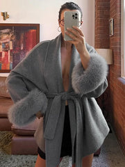 LIZAKOSHT  -  Fox Fur Woolen Women's 2025 Autumn Coat Fashion Patchwork Double-Sided Wool Overcoat Commuter New Elegant Office Jacket