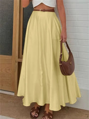 LIZAKOSHT - Satin Yellow Maxi Skirt for Women – High Waist Slim Fit Pocket Design Draped Silky Long Skirt Elegant Summer Outfit