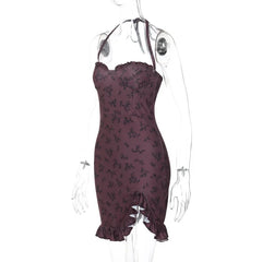 LIZAKOSHT - Sexy Halter Y2K Party Club Birthday Bodycon Mini Ruffles Dress Outfits for Women Summer Bandage Backless Strapless Split Dresses