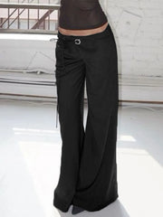 LIZAKOSHT - Lace Up Loose England Style Trousers Fashion Low Waisted Solid Pants Vintage Aesthetic Leisure Bottoms for Women
